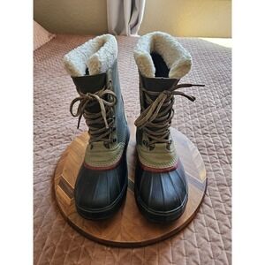 L.L. Bean Men's Snow Winter Duck Boots Lace-Up Leather Faux Sherpa EUC, Size 9